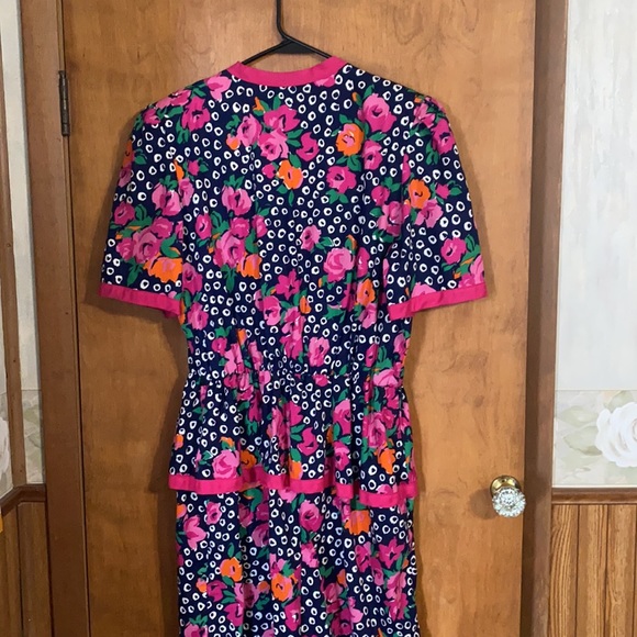 Vintage Navy And Pink Flower Print Dress Sz 12 - Picture 8 of 10